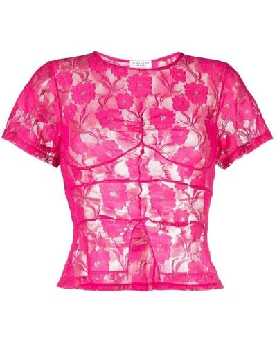 Collina Strada T-Shirt mit Blumenstickerei - Pink