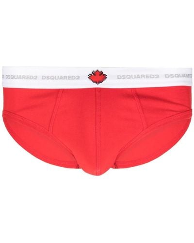 DSquared² Slip en coton stretch à taille logo - Rouge