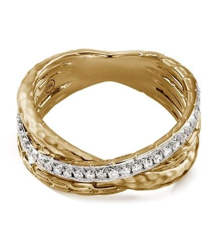 John Hardy 18kt Yellow Gold And Sterling Silver Crossover Diamond Ring - Metallic