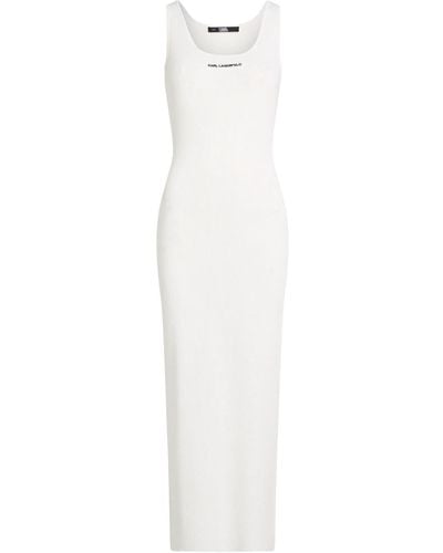 Karl Lagerfeld Ribbed-knit Sleeveless Midi Dress - White