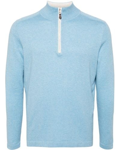 N.Peal Cashmere Salcombe Half-zip Cotton-cashmere Sweater - Blue