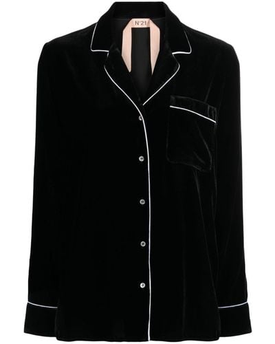 N°21 Piped-trim Velvet Shirt - Black