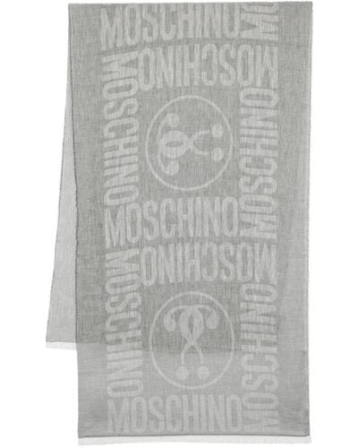 Moschino Schal aus Leinengemisch mit Logo-Jacquard - Grau