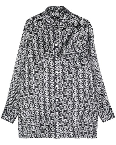 Kiton Abstract Pattern Print Silk Shirt - Grey