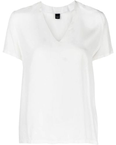 Fay V-neck Embroidered-logo T-shirt - White
