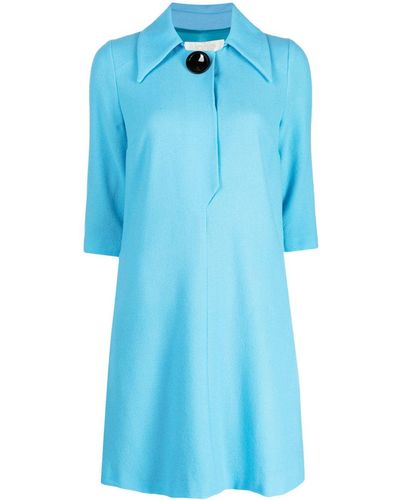 Jane Rue Pointed-collar Wool Minidress - Blue