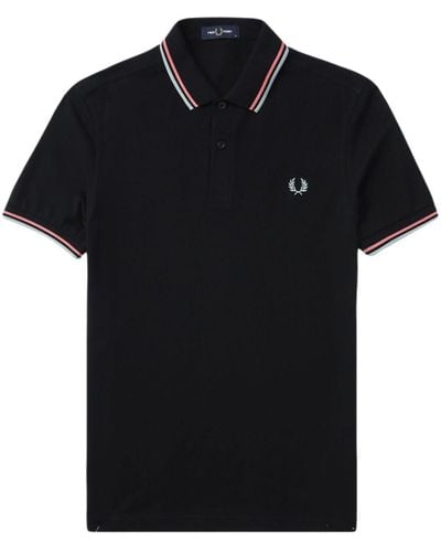 Fred Perry Stripe-detail Cotton Polo Shirt - Black