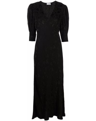 RIXO London Jacquard V-neck Midi Dress - Black