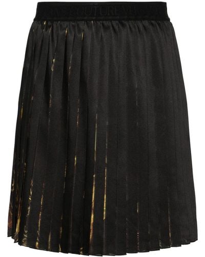 Versace Watercolour Couture-Print Pleated Miniskirt - Black