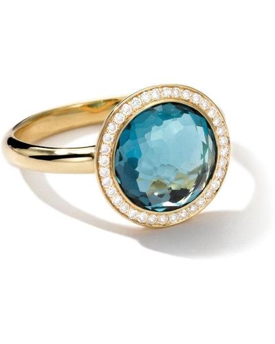 Ippolita Anello piccolo Lollipop in oro 18kt, diamanti e topazio blu