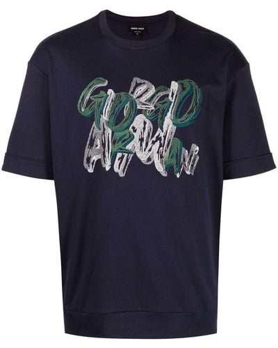 Giorgio Armani Graphic Logo-print Cotton T-shirt - Blue