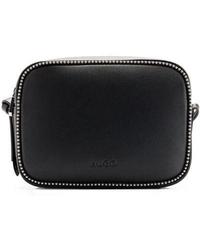 HUGO Logo-lettering Faux-leather Crossbody Bag - Black