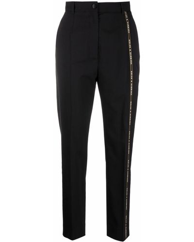 Dolce & Gabbana Logo-trim Tapered-leg Tailored Pants - Black