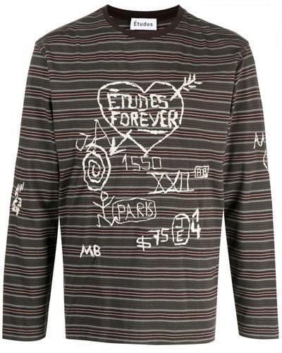 Etudes Studio Graffiti-embroidered Striped T-shirt - Grey