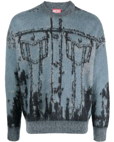 DIESEL K-patmos Patterned-intarsia Sweatshirt - Blue