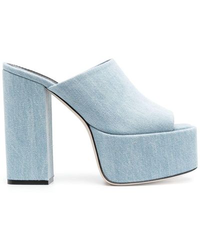 Paris Texas Sasha 130mm Denim Platform Mules - Blue