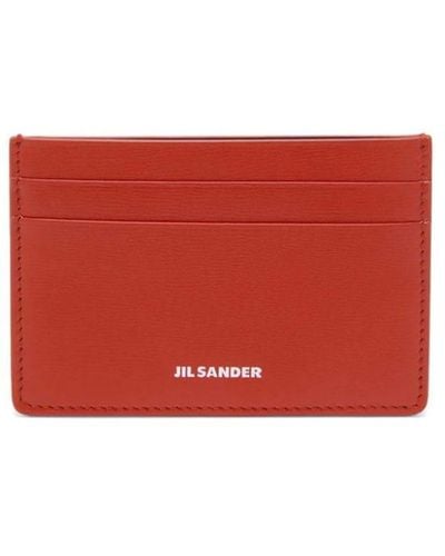 Jil Sander Calf Leather Card Holder - Red