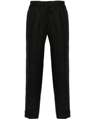 Kiton Pressed-crease Linen Trousers - Black
