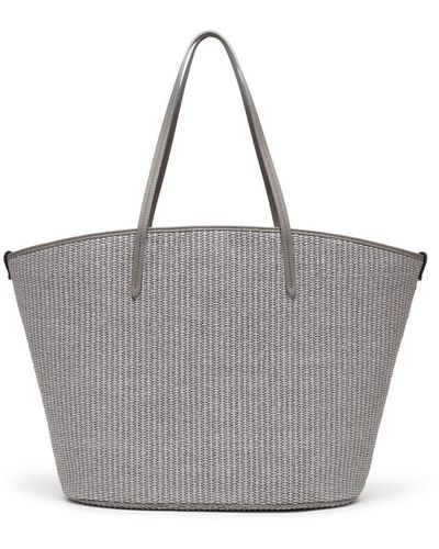 Brunello Cucinelli Leather-trimmed Woven Tote Bag - Grey