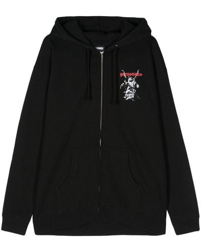 Pleasures Hoodie Met Logoprint En Rits - Zwart