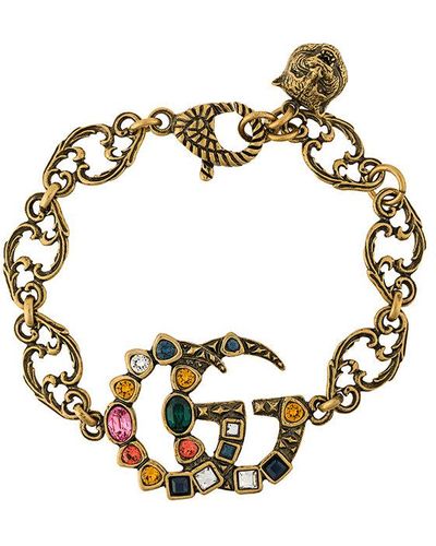 Gucci Crystal Embellished Gg Bracelet - Metallic
