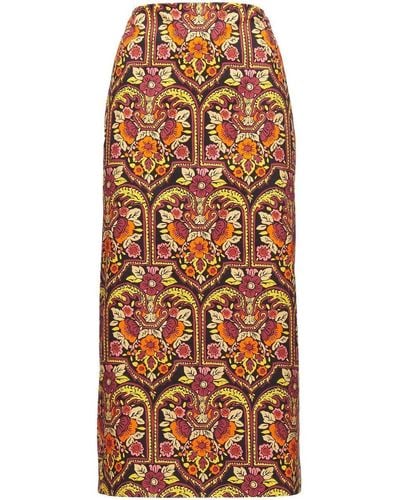 La DoubleJ Patterned Floral-print Pencil Skirt - Orange