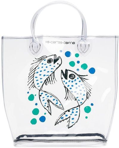 10 Corso Como Small Carp-print Transparent Tote Bag - Multicolour