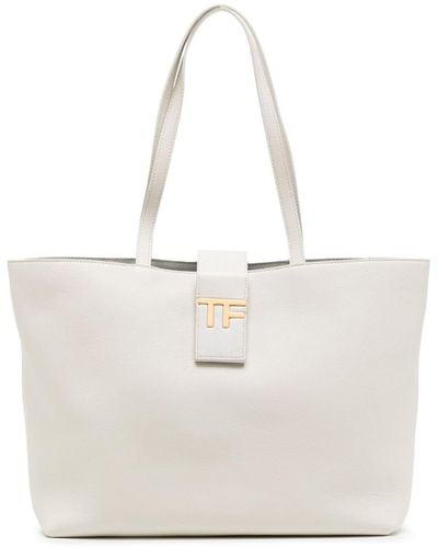 Tom Ford Logo-plaque Leather Tote Bag - White
