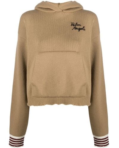 Palm Angels Embroidered Logo Knitted Hoodie - Natural