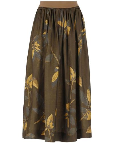 Uma Wang Gillian Leaf-print Midi Skirt - Brown
