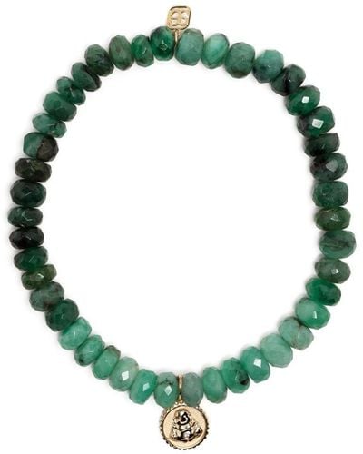 Sydney Evan 14kt Yellow Gold Buddha Coin Emerald Beaded Bracelet - Green