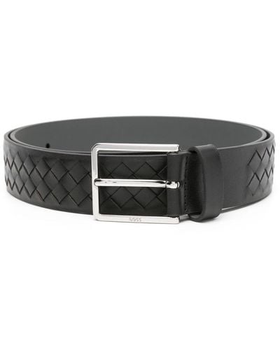 BOSS Cary Woven Leather Belt - Black