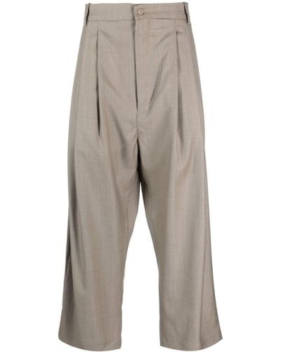 Hed Mayner Pleated Cropped Wool Trousers - Grey