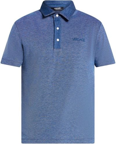 Versace Logo-embroidered Cotton Polo Shirt - Blue