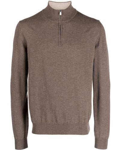 Corneliani Half-zip Ribbed-knit Sweater - Brown