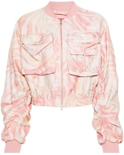 DIESEL Abstract-Print Cropped Bomber Jacket - Pink
