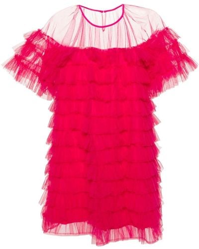 Molly Goddard Roberta Frilled Mini Dress - Women's - Acetate/viscose/nylon - Pink