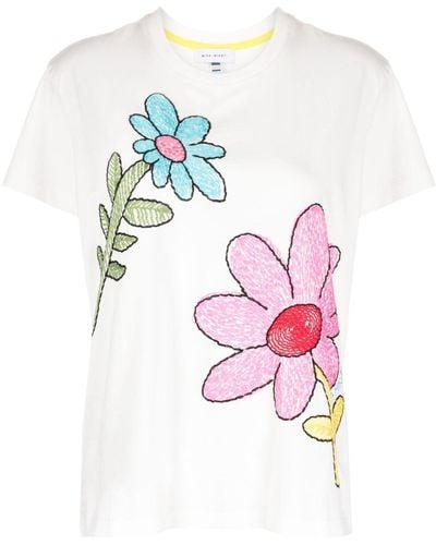 Mira Mikati T-Shirt mit Blumenstickerei - Weiß