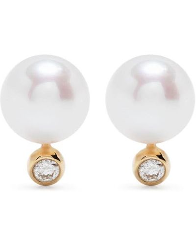 Ruifier 18kt Yellow Gold Morning Dew Purity Pearl And Diamond Earrings - White
