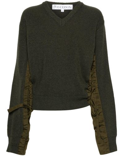 JW Anderson Contrast-panel Ribbed Jumper - Green