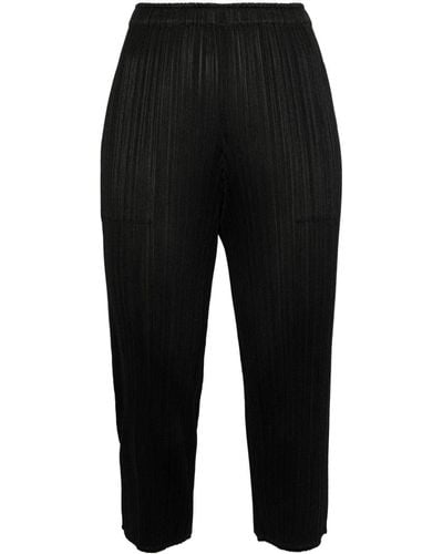 Pleats Please Issey Miyake Plissé-effect Cropped Trousers - ブラック