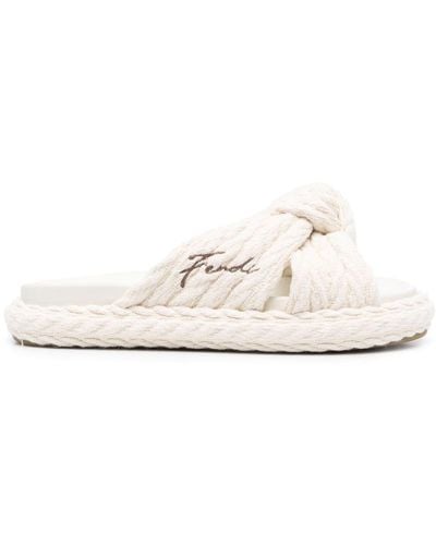 Fendi Feel Knot-detail Flat Sandals - White