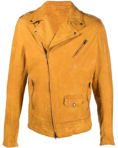 Salvatore Santoro Zippered Leather Biker Jacket - Yellow