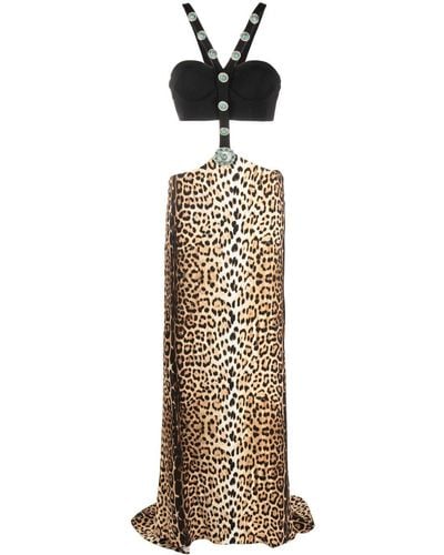Roberto Cavalli Leopard-print Paneled Maxi Dress - Metallic