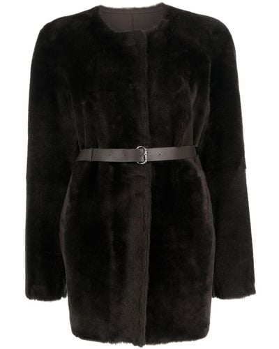 DESA NINETEENSEVENTYTWO Reversible Belted Shearling Coat - Black