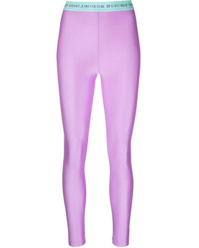 Versace Logo-waistband leggings - Purple