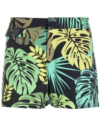 Amir Slama Leaf-print Swim Shorts - Green
