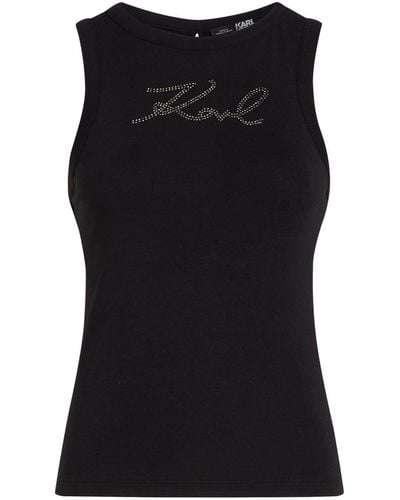 Karl Lagerfeld Signature Rhinestone-embellished Tank Top - Black