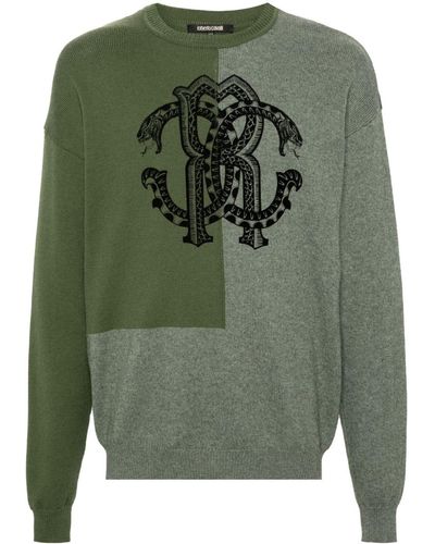 Roberto Cavalli Rc-flocked Cotton-blend Sweater - Green