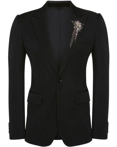 Alexander McQueen Embellished-lapel Tailored Suit Jacket - Black